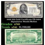 1928 $50 Gold Certificate FR-2404 Signatures Woods
