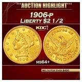 1906-p Gold Liberty Quarter Eagle $2 1/2 ms64+ SEG