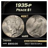 1935-p Peace Dollar $1 Grades ms65