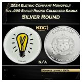 2024 Eletric Company Monopoly 1oz .999 Silver Roun