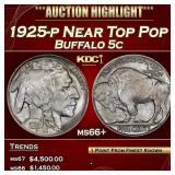 1925-p Buffalo Nickel Near Top Pop 5c ms66+ SEGS