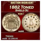 1882 Shield Nickel Toned 5c ms66 SEGS