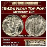 1942-s Mercury Dime Near Top Pop! 10c ms67+ fsb SE