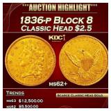 1836-p Block 8 Classic Head Gold Quarter Eagle $2