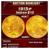 1915-p Gold Indian Eagle $10 ms65+ SEGS