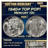 1940-p Mercury Dime TOP POP! 10c ms68+ FSB SEGS