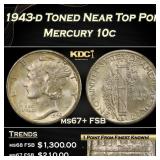 1943-d Mercury Dime Toned Near Top Pop 10c ms67+ F