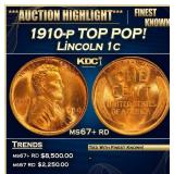 1910-p Lincoln Cent TOP POP! 1c ms67+ rd SEGS