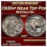 1930-p Buffalo Nickel Near Top Pop 5c ms67 SEGS