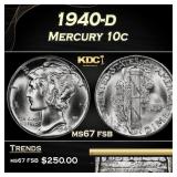 1940-d Mercury Dime 10c ms67 fsb SEGS