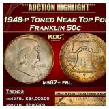 1948-p Franklin Half Dollar Toned Near Top Pop 50c