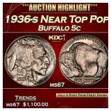 1936-s Buffalo Nickel Near Top Pop 5c ms67 SEGS