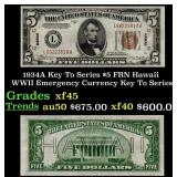 1934A $5 FRN Hawaii WWII Emergency Currency Key To