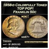 1958-d Franklin Half Dollar Colorfully Toned Toned