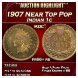 1907 Proof Indian Cent Near Top Pop 1c pr66+ rb SE
