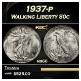 1937-p Walking Liberty Half Dollar 50c Grades ms66