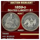 1859-o Seated Liberty Dollar $1 ms62+ USCG