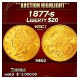 1877-s Gold Liberty Double Eagle $20 ms63 USCG