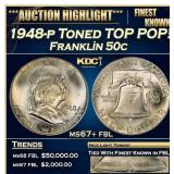 1948-p Franklin Half Dollar Toned TOP POP! 50c ms6