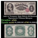 1891 $1 Treasury Note Edwin M Stanton Grades xf+ S