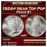 1924-p Peace Dollar Near Top Pop $1 ms67 SEGS