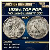 1936-s Walking Liberty Half Dollar TOP POP! 50c ms