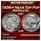 1936-p Buffalo Nickel Near Top Pop 5c ms68 SEGS