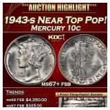 1943-s Mercury Dime Near Top Pop! 10c ms67+ fsb SE