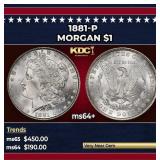 1881-p Morgan Dollar $1 Grades ms64+