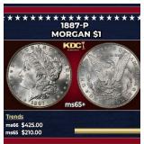 1887-p Morgan Dollar $1 Grades ms65+