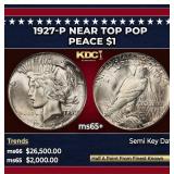 1927-p Peace Dollar Near Top Pop $1 ms65+ SEGS