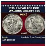 1938-p Walking Liberty Half Dollar Near Top Pop 50