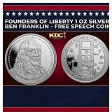 Founders of Liberty 1 oz Silver - Ben Franklin - F