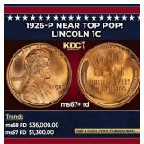 1926-p Lincoln Cent Near Top Pop! 1c ms67+ rd SEGS