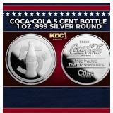 Coca-Cola 5 Cent Bottle 1 oz .999 Silver Round Rou