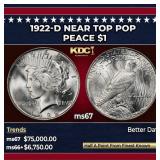 1922-d Peace Dollar Near Top Pop $1 ms67 SEGS