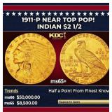 1911-p Gold Indian Quarter Eagle Near Top Pop! $2