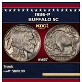 1936-p Buffalo Nickel 5c ms67 SEGS