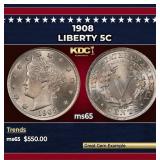 1908 Liberty Nickel 5c Grades ms65