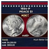 1934-p Peace Dollar $1 ms65+ SEGS