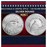 Bald Eagle & Capitol Style - 1 oz Silver Round Rou