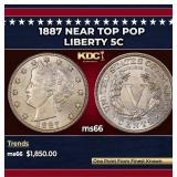 1887 Liberty Nickel Near Top Pop 5c ms66 SEGS