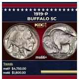 1919-p Buffalo Nickel 5c ms66+ SEGS