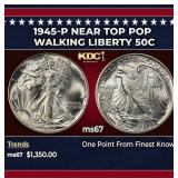 1945-p Walking Liberty Half Dollar Near Top Pop 50