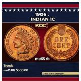 1906 Indian Cent . 1c Grades ms65 rb