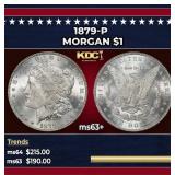 1879-p Morgan Dollar $1 Grades ms63+
