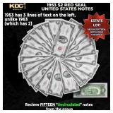 15x 1953 $2 Red Seal United States Note Grades CU