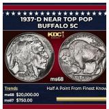 1937-d Buffalo Nickel Near Top Pop 5c ms68 SEGS