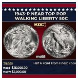 1943-p Walking Liberty Half Dollar Near Top Pop 50