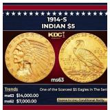 1914-s Gold Indian Half Eagle $5 ms63 USCG